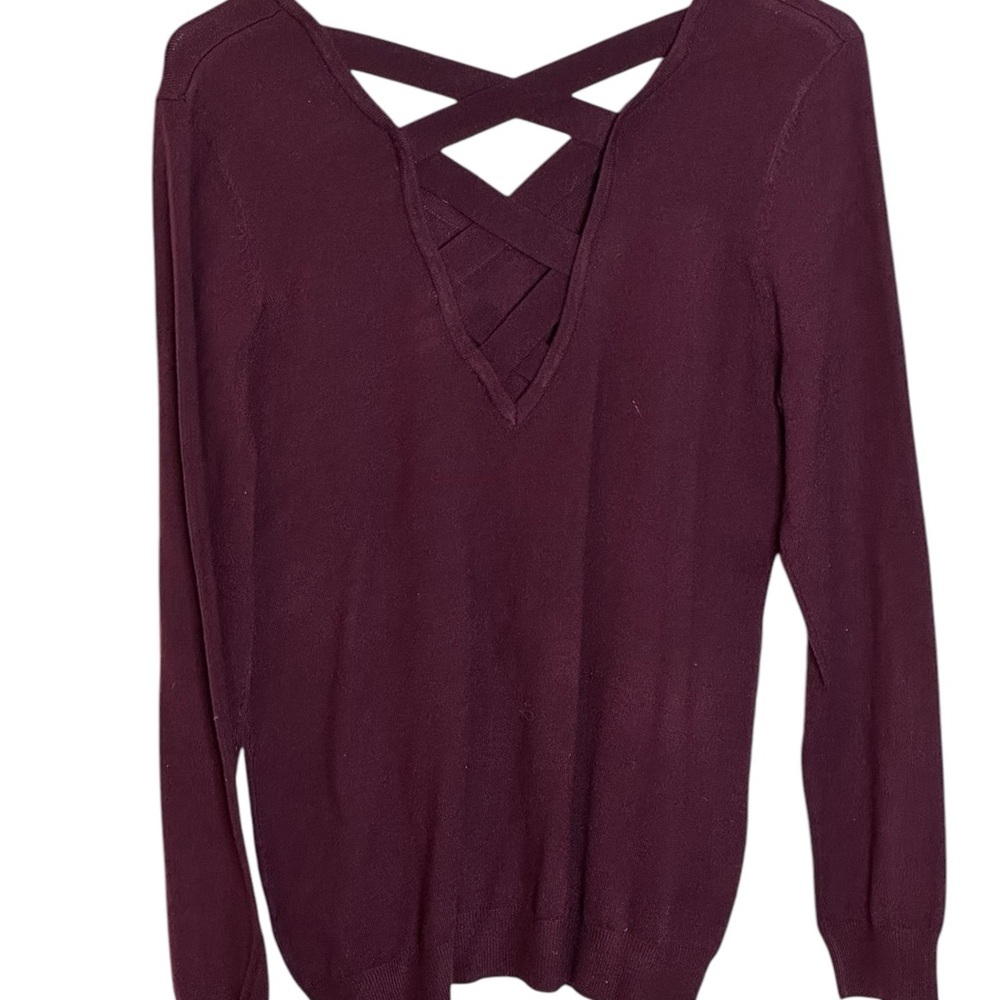 Purple V-Neck Sweater with Crisscross Detail